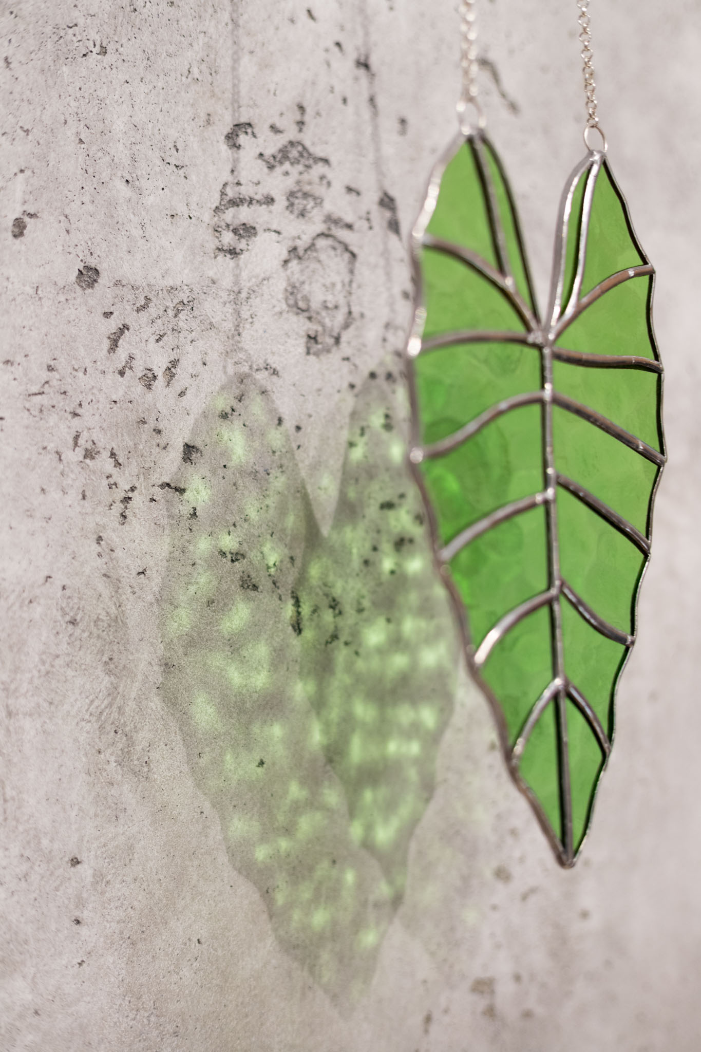 Závesná sklenená dekorácia v tvare rastliny Alokázia