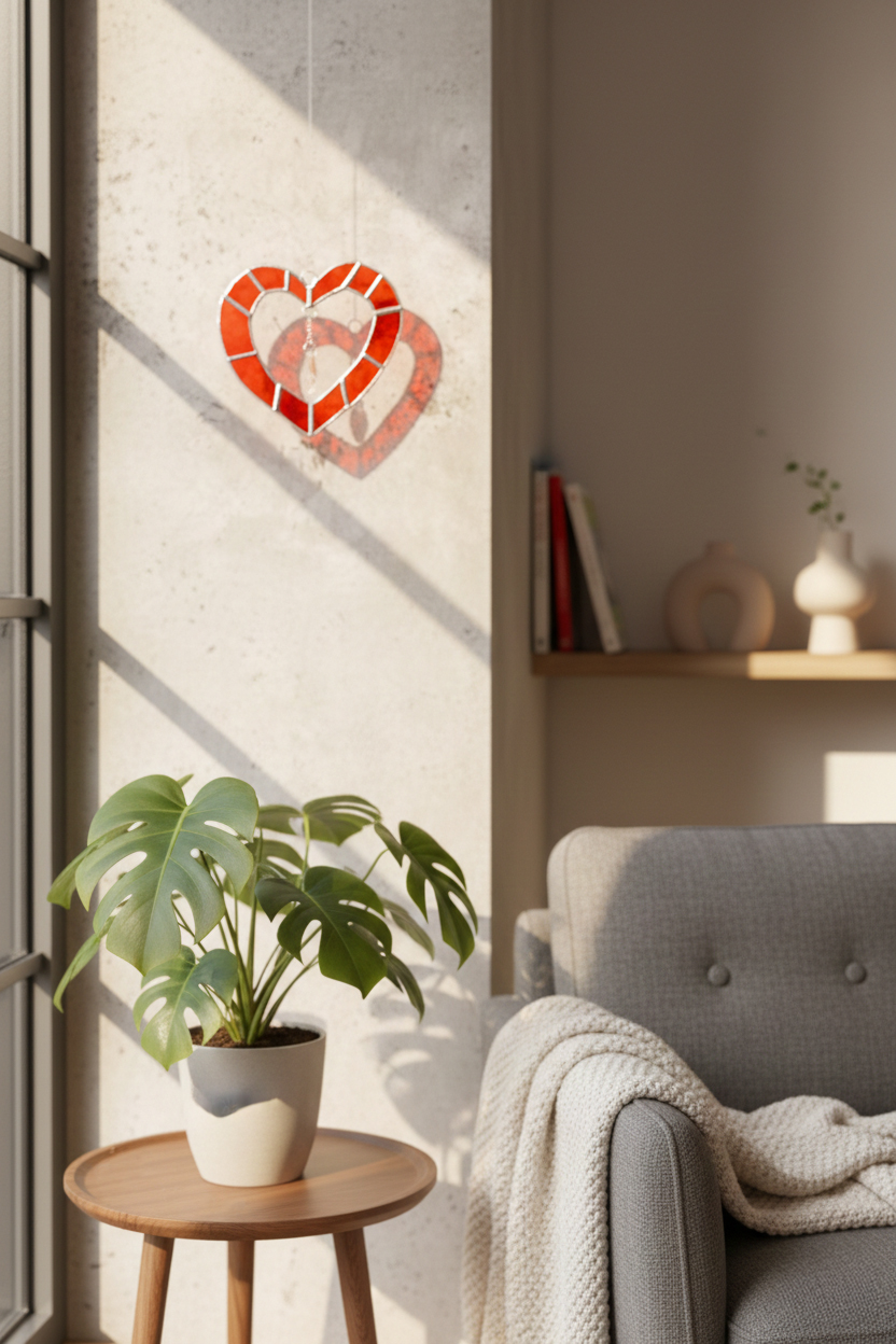 Závesná dekorácia v tvare srdca – valentínsky darček zo skla