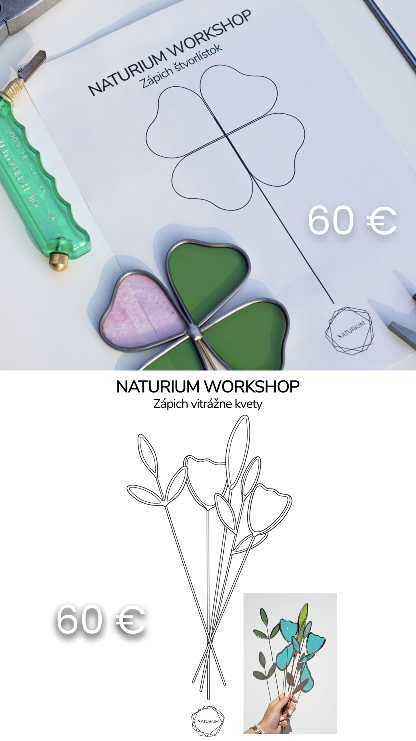 Účastníci workshopu vlastnoručne vyrábajú moderné dekorácie podľa historickej Tiffany techniky.
